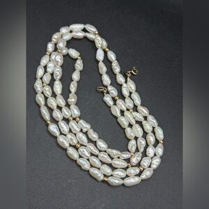 14K Gold Clasp Freshwater Pearl Necklace, Italian Luxury  Jewelry Gift Accessory